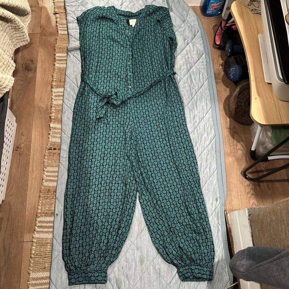 MAEVE BYANTHOLOGY XS WOMENS JUMPSUIT 100%RAYON GREEN WITH FLOWERS DESIGN